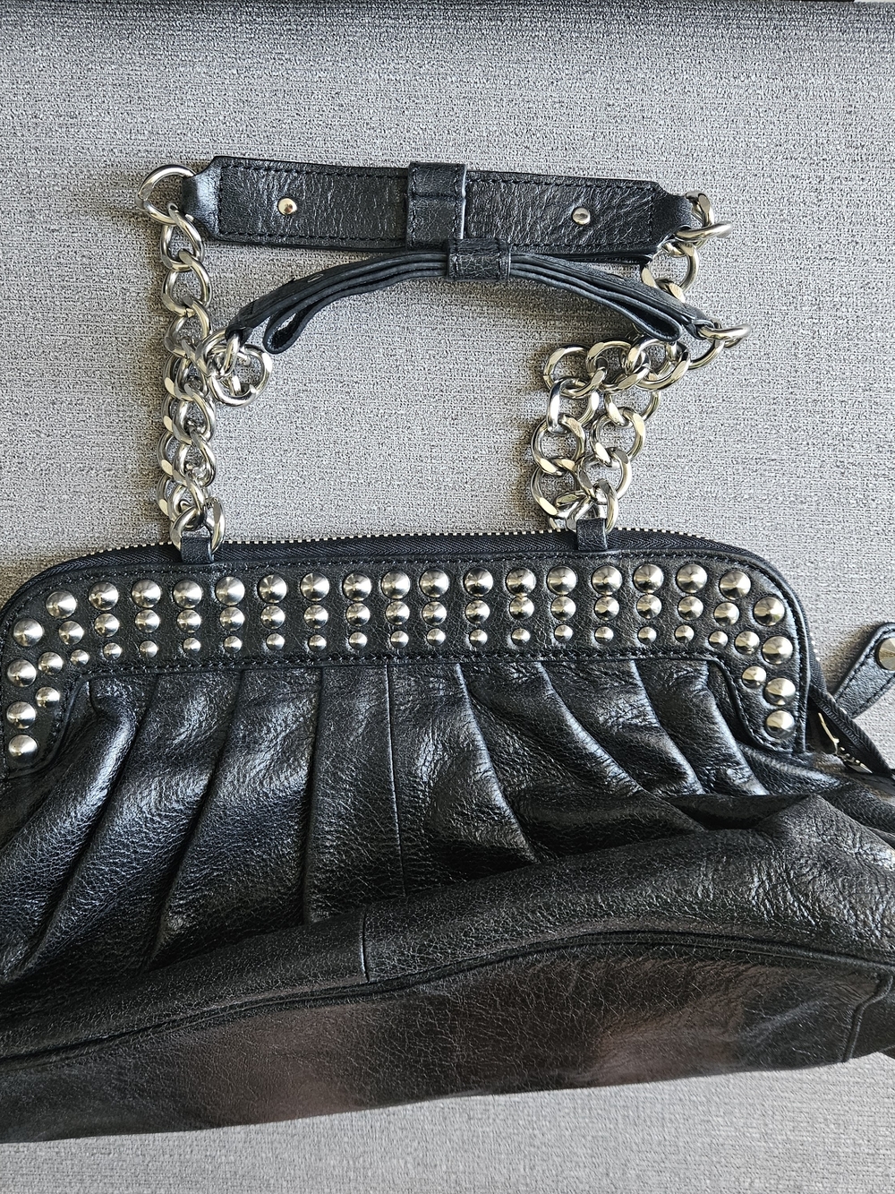 Black Studded Chain-Handle Shoulder Bag - Picture 2 of 8